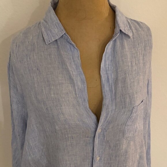 Frank & Eileen Light Blue stripe button down long sleeve shirt v neck great cond - Picture 2 of 8